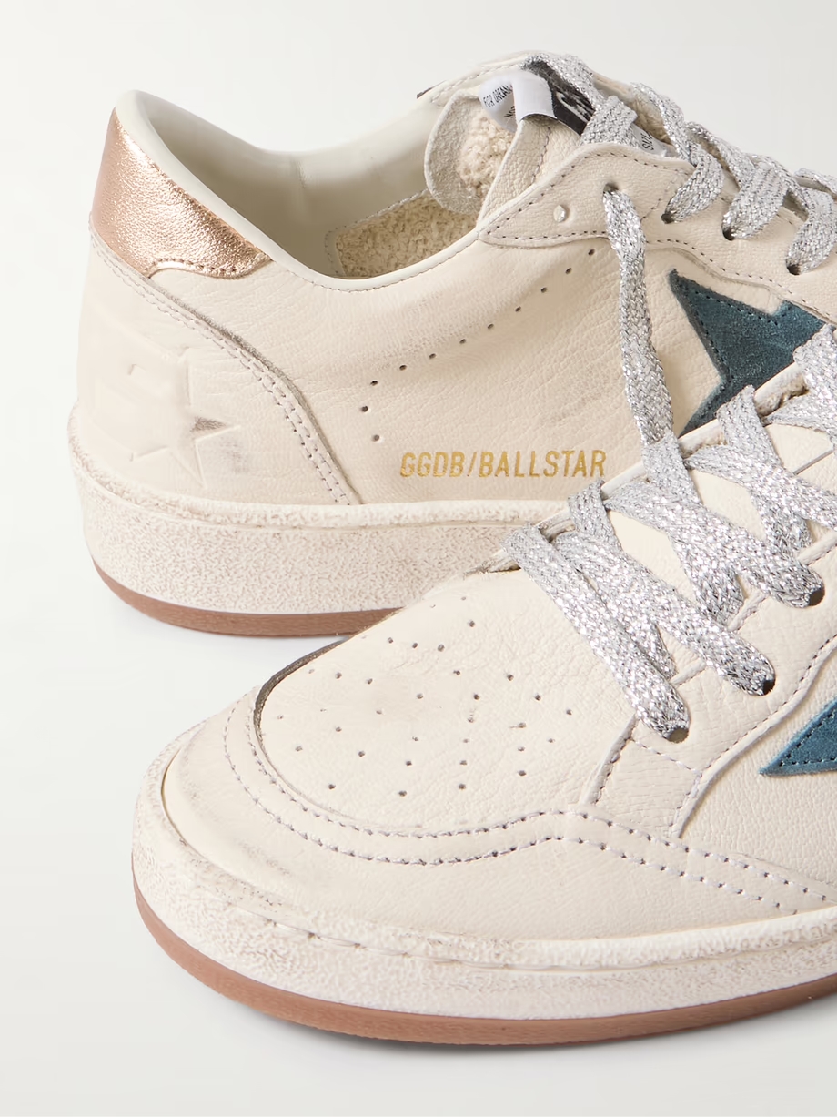 Ball Star distressed suede-trimmed leather sneakers