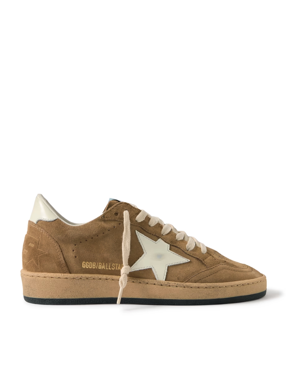 Ball Star distressed leather-trimmed suede sneakers