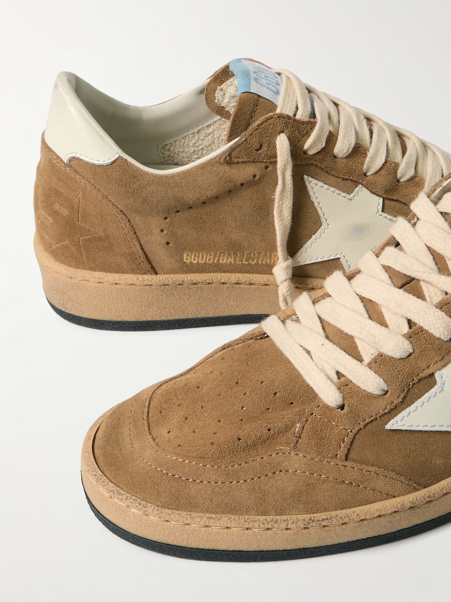 Ball Star distressed leather-trimmed suede sneakers