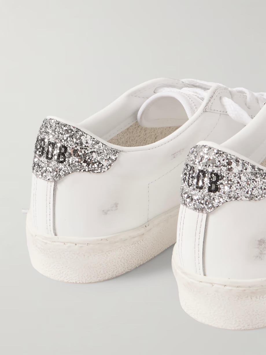 Matchstar distressed glittered leather sneakers