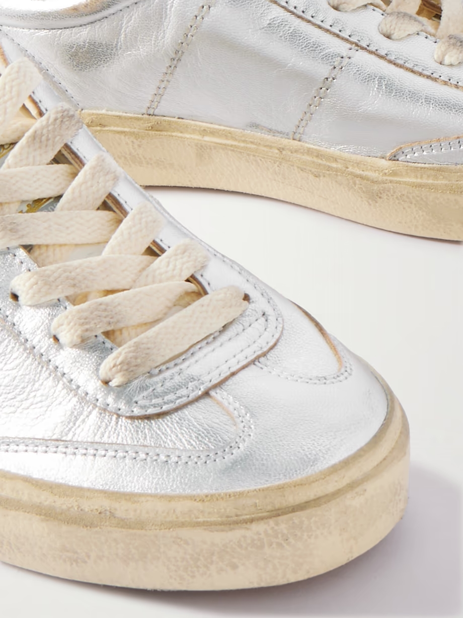 Soul-Star distressed metallic leather sneakers