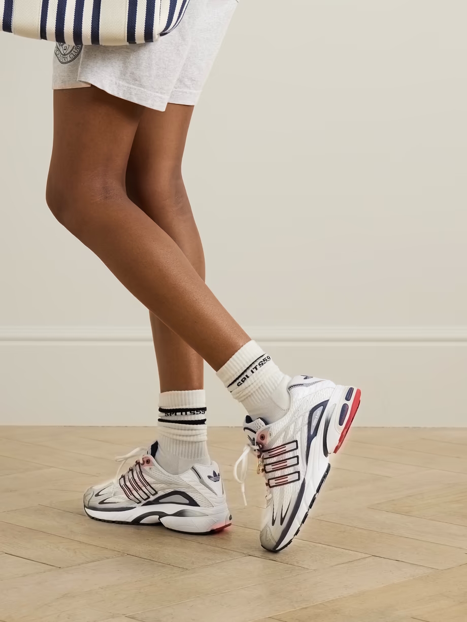 + Sporty & Rich Olympic Adistar embellished faux leather and rubber-trimmed mesh sneakers