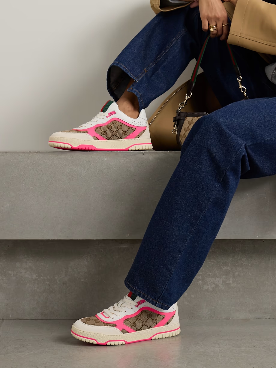 Re-Web suede, neon leather and canvas-jacquard sneakers