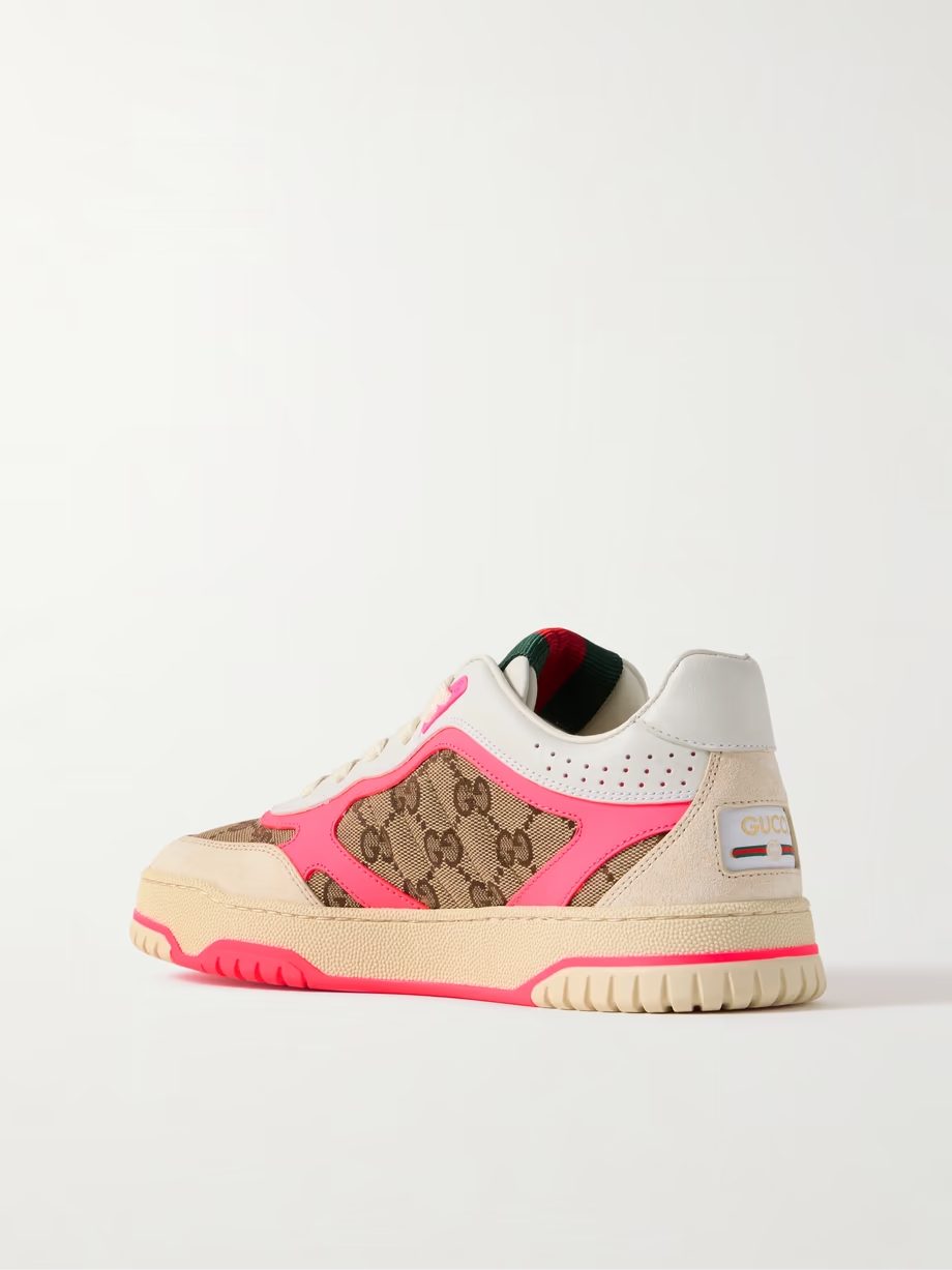 Re-Web suede, neon leather and canvas-jacquard sneakers