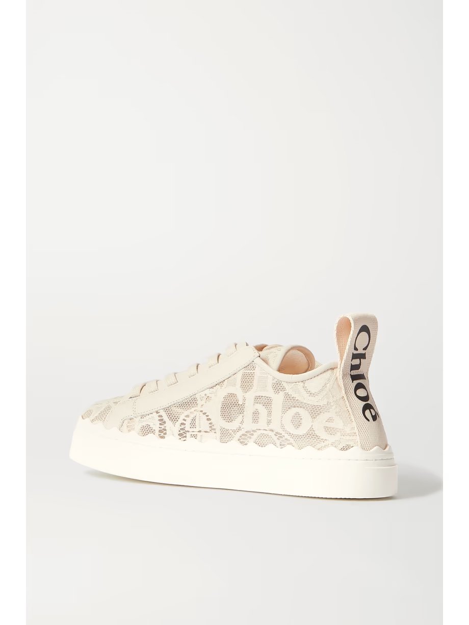 Lauren scalloped lace, leather and canvas sneakers