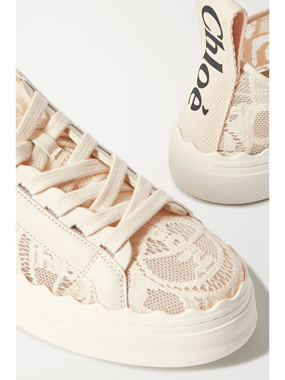 Lauren scalloped lace, leather and canvas sneakers