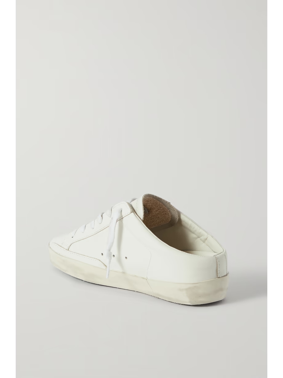 Superstar Sabotfaux pearl-embellished distressed leather slip-on sneakers