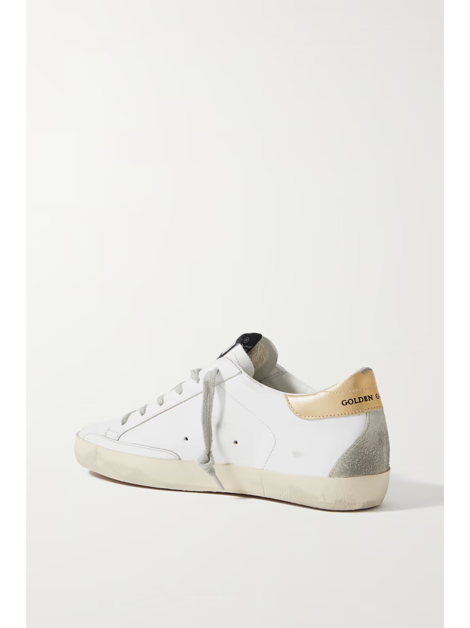 Superstar distressed leather and suede sneakers