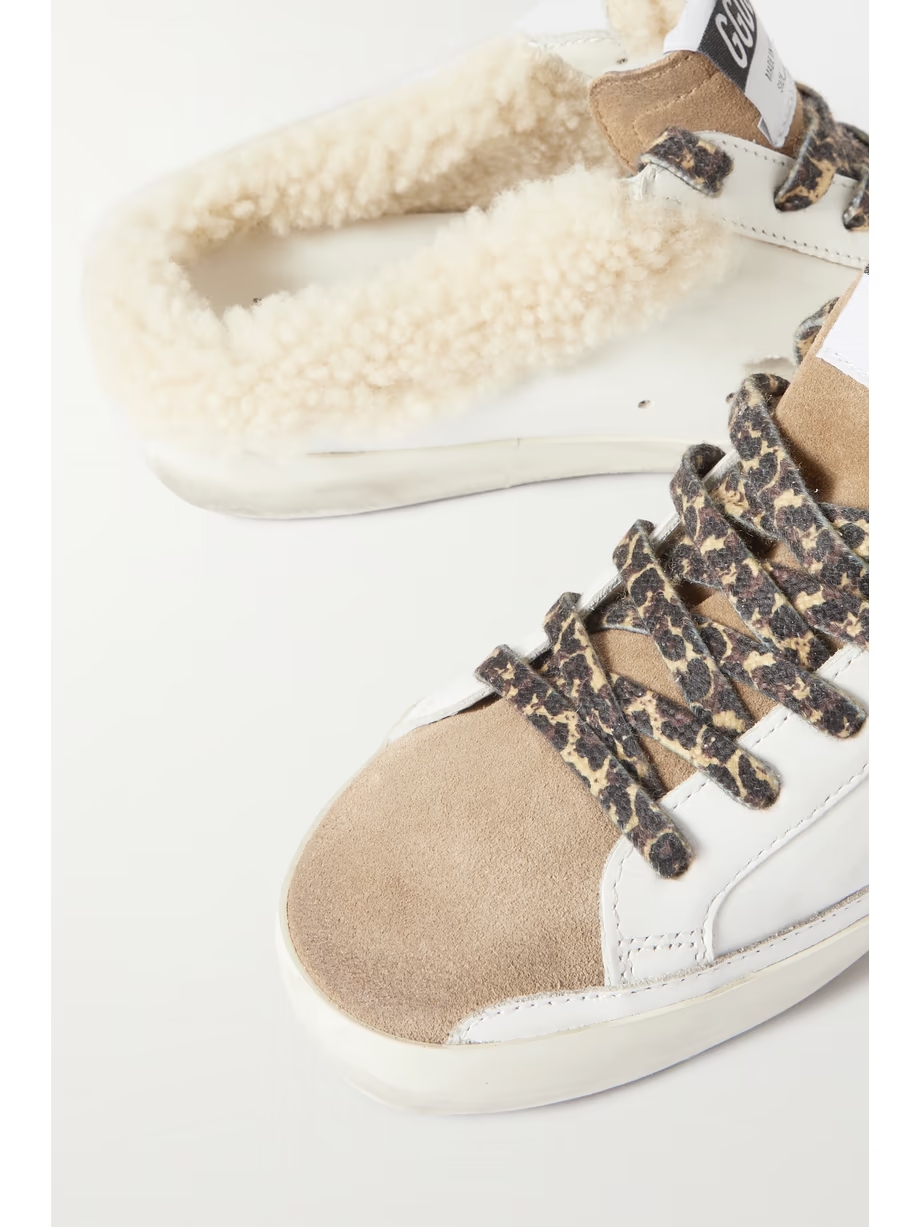 Superstar Sabot shearling-lined distressed leather and suede slip-on sneakers