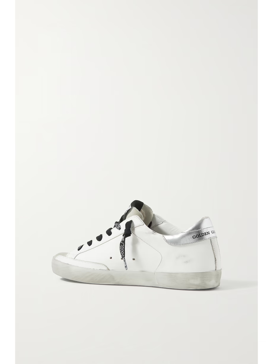 Superstar distressed leather and suede sneakers