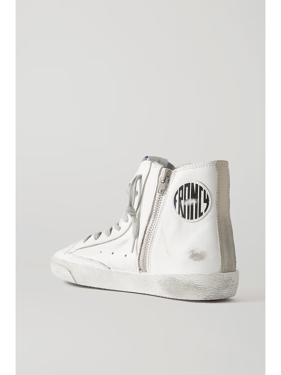 Francy glittered distressed leather and suede high-top sneakers