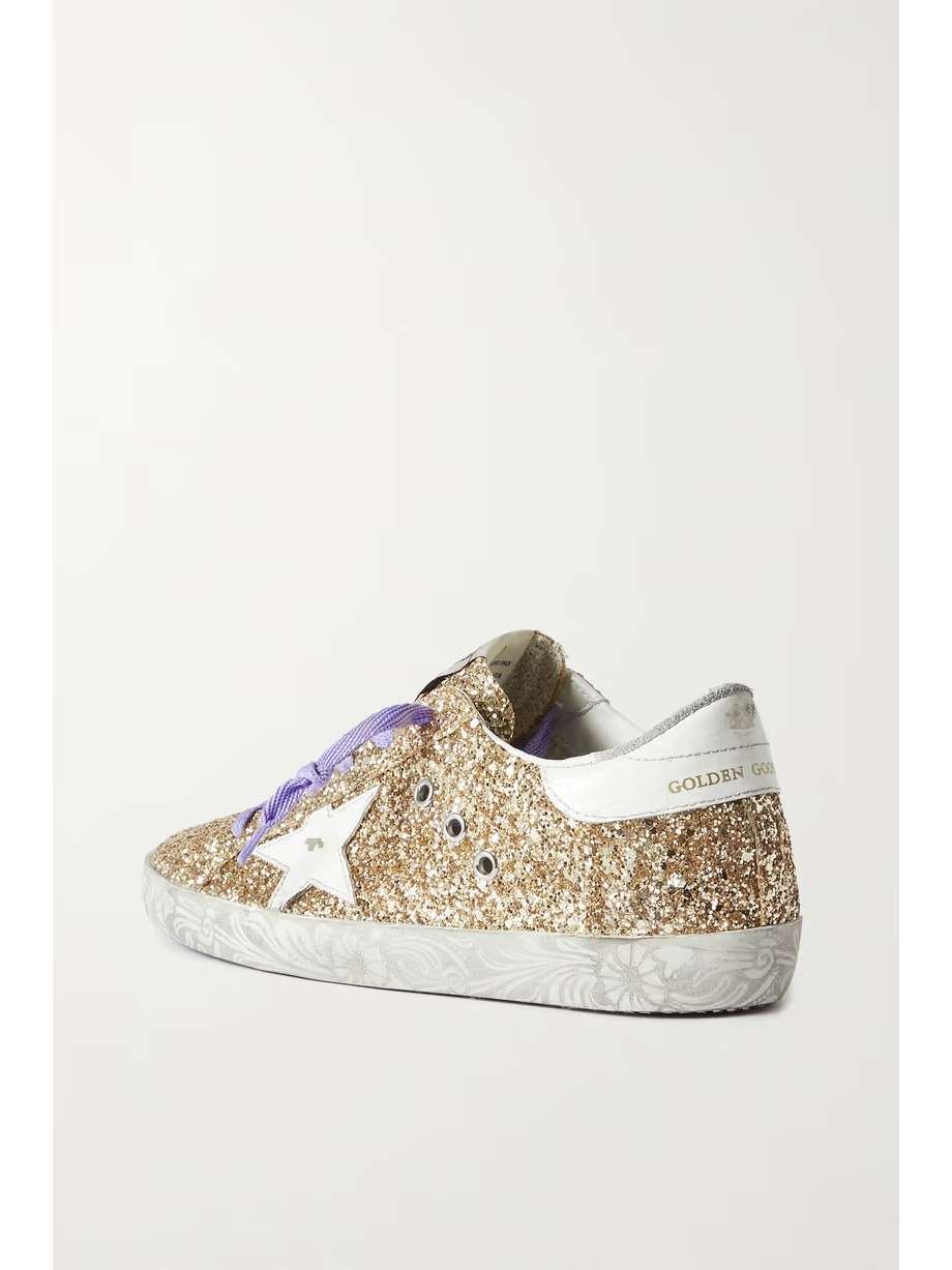 Super-Star distressed glittered leather sneakers