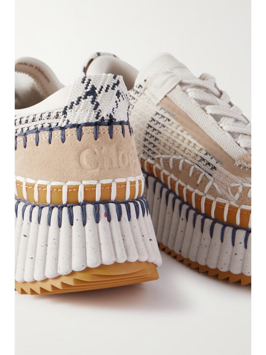 Nama embroidered suede and recycled-mesh sneakers