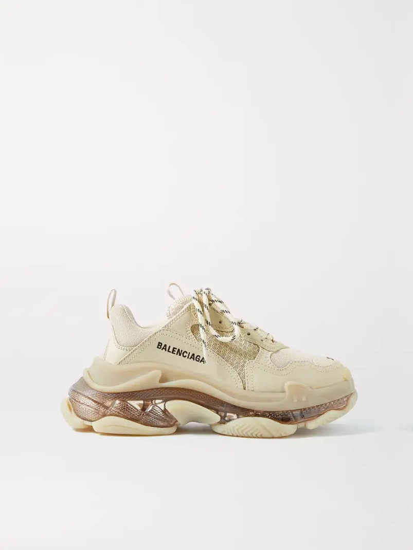 Triple S Clear Sole logo-embroidered faux leather and mesh sneakers