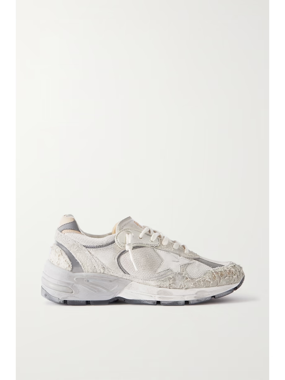 Dad-Star distressed leather-trimmed mesh and suede sneakers