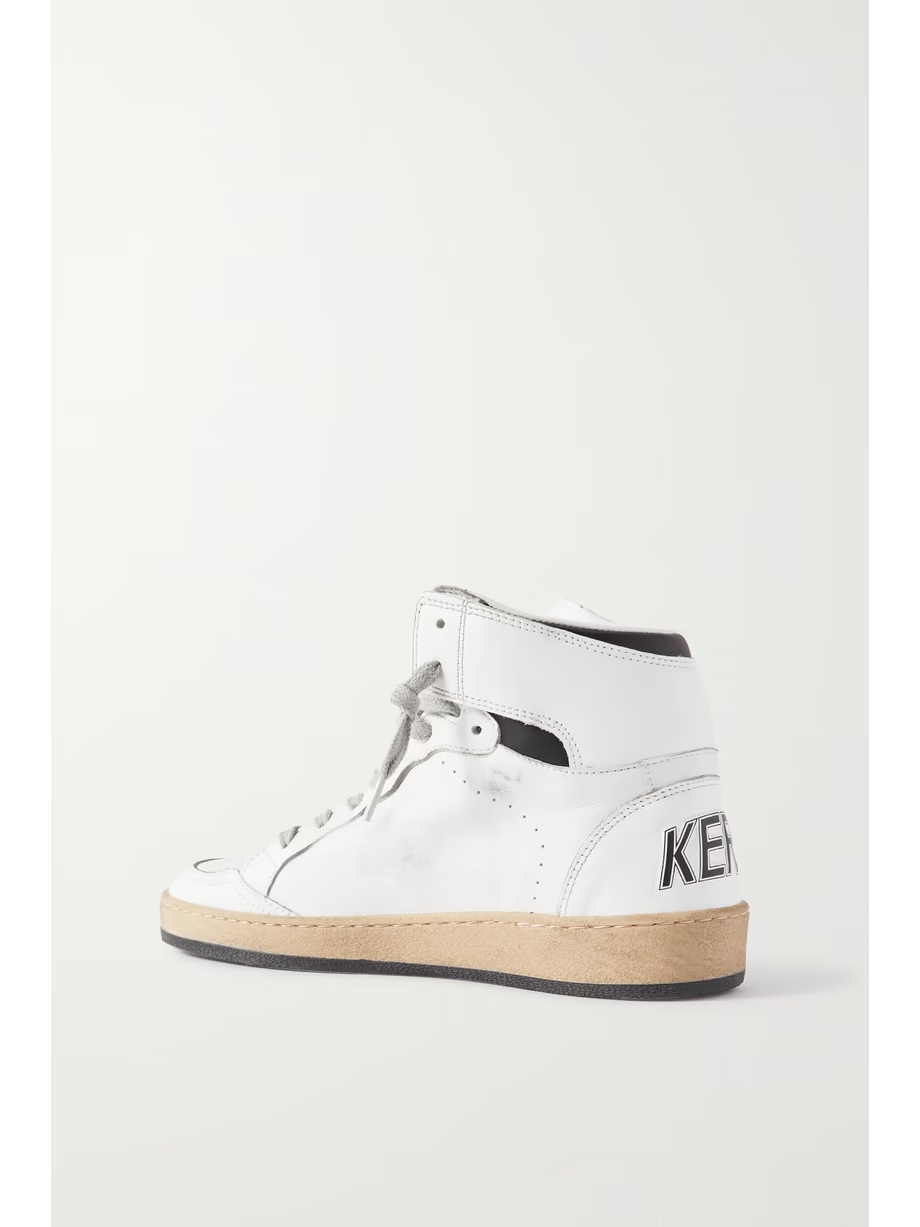 Sky-Star distressed printed leather high-top sneakers