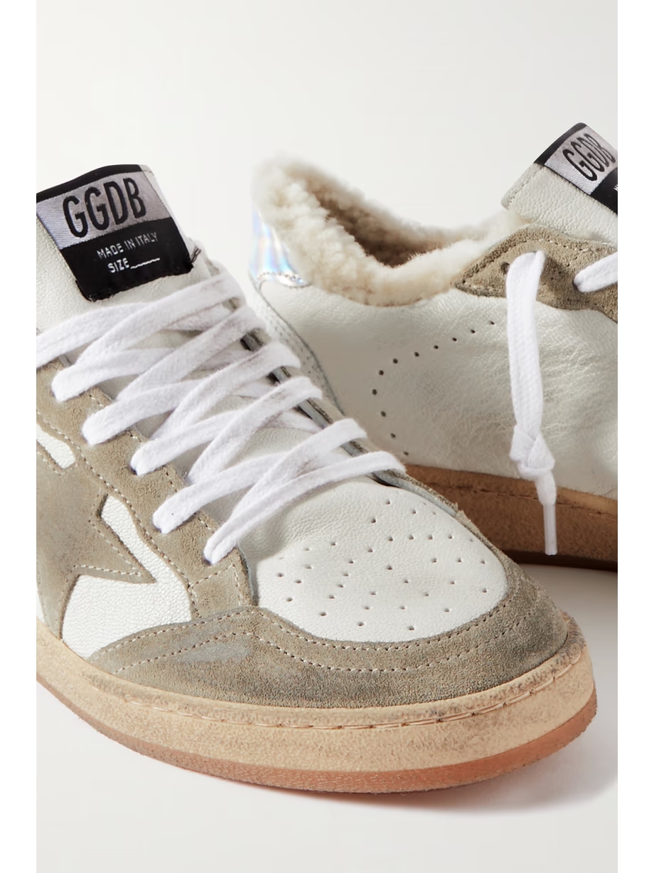 Ball Star shearling-lined distressed suede-trimmed leather sneakers