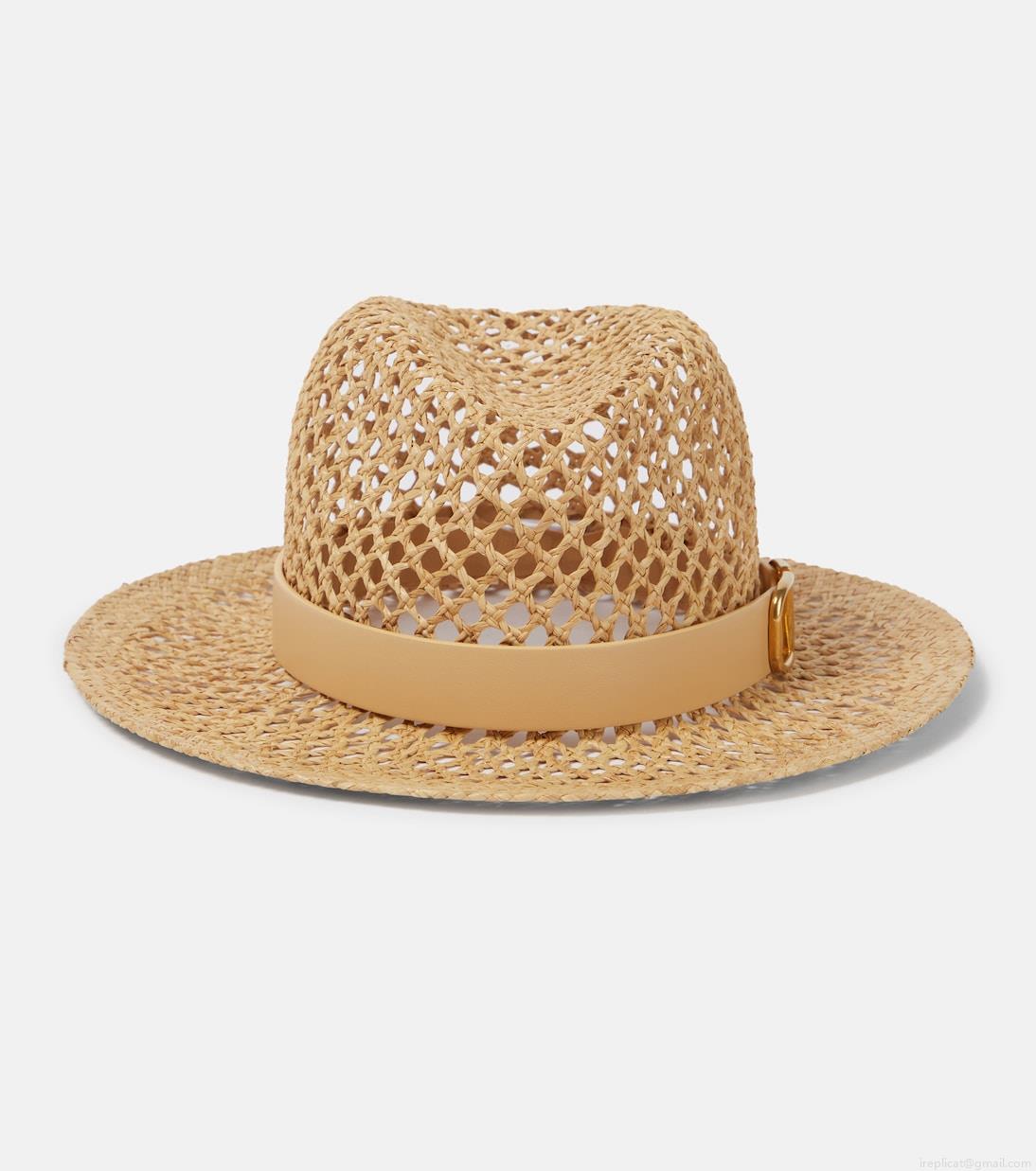 ValentinoVLogo leather-trimmed straw hat