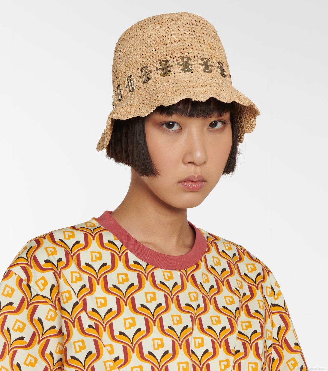 RabanneEmbellished raffia bucket hat