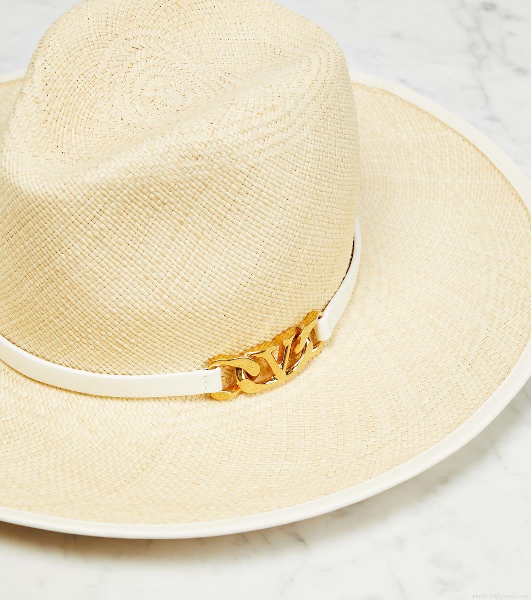 ValentinoVLogo leather-trimmed straw hat