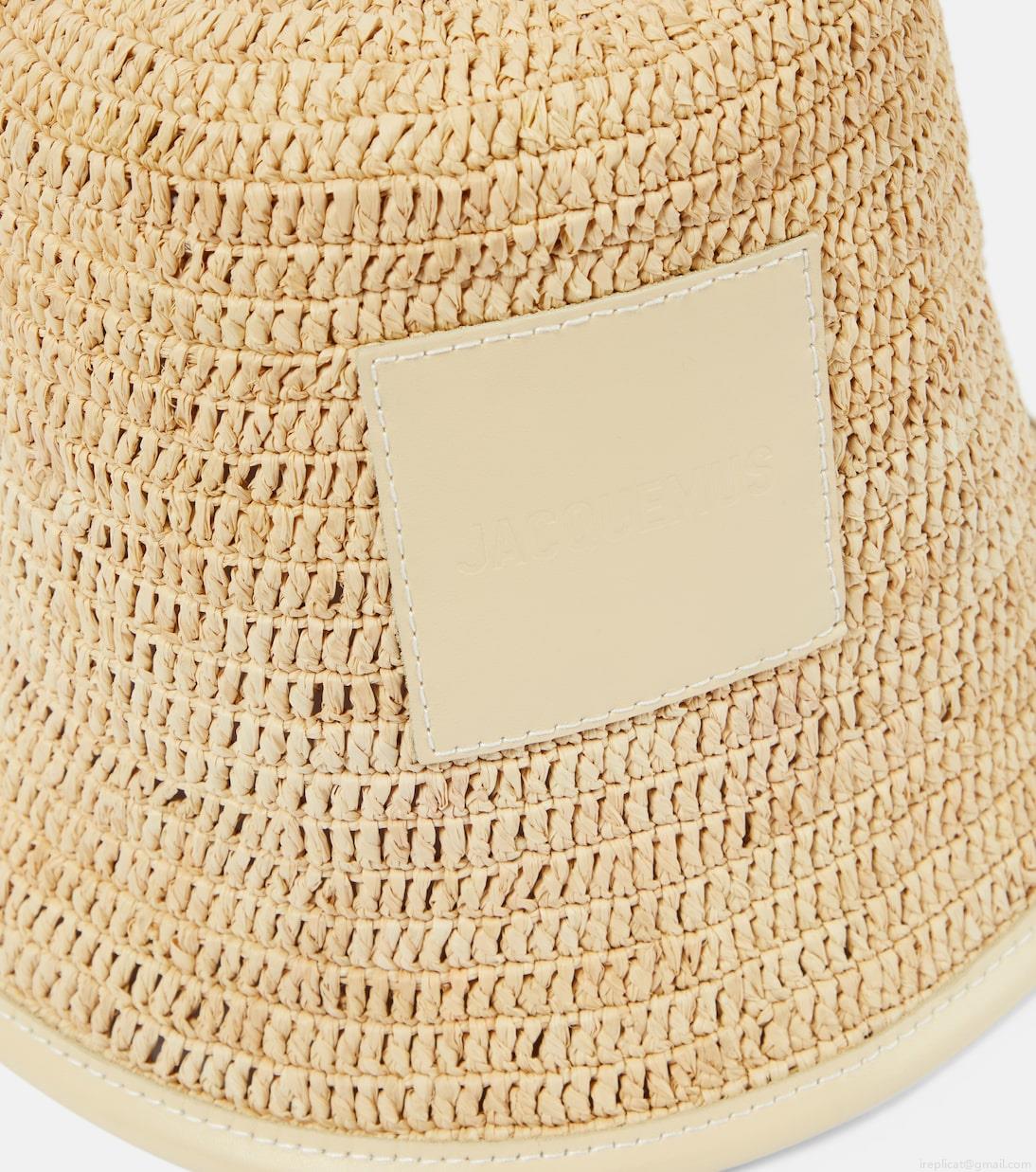 JacquemusLe Bob Soli logo raffia bucket hat