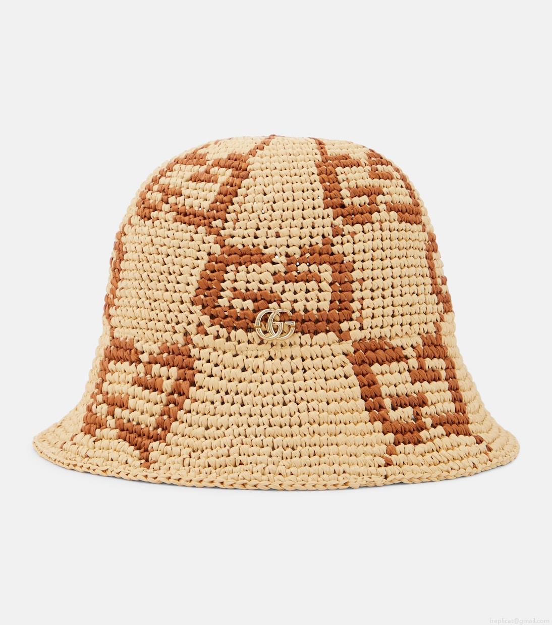 GucciGG raffia-effect cloche hat