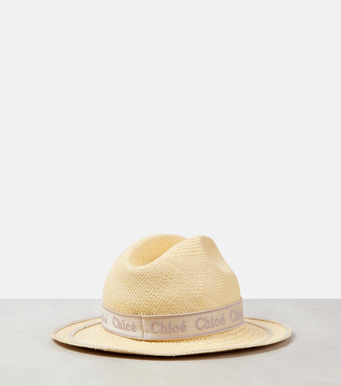 ChloéWoody logo straw Panama hat