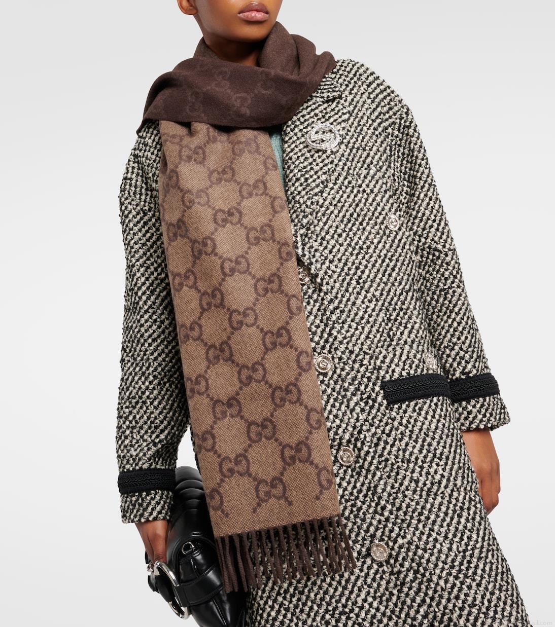 GucciGG jacquard fringed cashmere scarf